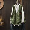 Colete de malha de algodão com decote em V e flores feito à mão, colete feminino solto com cobertura de carne, outono, vintage, artístico, casual, sem mangas