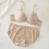 Ropa Interior Sin Costuras Transfronteriza Anillo de Acero Suave Encaje Brillante con Empalme Sujetador Push-Up para Pechos Pequeños de Mujer