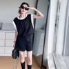 Traje de Verano para Niñas 2025 Nueva Moda Niña Estilo Coreano Estilo Infantil Mediano y Grande Combinación de Colores Sin Mangas Traje de Shorts Moderno