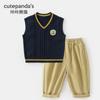 Conjunto de Roupa Infantil Kaka Panda para Meninos com Colete e Calça Outono para Meninas Conjunto Casual de Duas Peças para Crianças Roupa Moderna para Bebês e Crianças