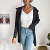 Bai Fen Zhi YiAmazon Transfronterizo Europeo y Americano Otoño e Invierno Nuevo Producto Suéter Cardigan de Punto Canalé con Capucha Chaqueta para Mujer