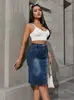Transfronteiriço, saia jeans feminina, estilo bodycon, valoriza a silhueta e versátil, perfeita para passeios de primavera e verão