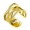 Variedad de Anillos de Plata de Doble Capa con Circonita de Diamante Completo, Anillos Sencillos de Malla de Oro Rosa de Doble Capa Incrustados con Diamantes, Venta al por Mayor de una Pieza