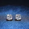 Pendientes de botón clásicos de cuatro puntas con circonita para mujer, Pendientes geométricos simples con incrustaciones de diamantes, Accesorios, Ventas directas de fábrica