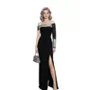 Vestido Largo Aliexpress Transfronterizo de Un Hombro Manga Sola con Pedrería Sexy de Celebridad Vestido de Vendaje Vestido de Gala Vestido de Noche