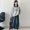Conjunto de moletom feminino 2026 primavera e outono novo estilo universitário moletom com gola jeans falso conjunto de duas peças moderno