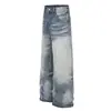 G60106 Calle Principal Estilo Americano Unisex Calle Parches Diseño Estampado Leopardo Jeans Rectos Sueltos Vintage para Hombre