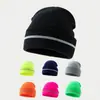 Gorro de Punto Cálido con Borde Enrollado para Otoño e Invierno Transfronterizo, Gorro Frío Reflectante para Ciclismo al Aire Libre, Suéter de Lana Frío
