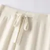 Pantalones de lana 100% australiana de pierna ancha para mujer, ropa exterior de otoño e invierno, pantalones de punto hasta el suelo, de cintura alta, holgados, con caída, pantalones rectos extralargos