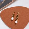 Pendientes de otoño e invierno europeos y americanos, perlas de agua dulce personalizadas, cadena gruesa asimétrica larga y corta, pendientes para mujer, joyería de acero de titanio, no se decolora
