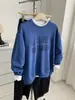 Outono e Inverno Estilo Coreano Estilo Ins Moletom Azul com Letras Capuz Feminino 2026 Outono Algodão Loopback Pesado Jaqueta de Estudante