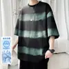 Camiseta de Manga Corta de Seda de Hielo a Rayas Negras de Secado Rápido para Hombre, Verano Estilo Americano Moderna Retro Fresca Camisa de Media Manga para Pareja