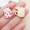 Colgante de Taza de Gato de Dibujos Animados Esmaltado de Aleación Encanto para Taza de Café Pendiente DIY Llavero Accesorios de Joyería