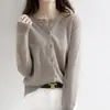 Nuevo Cárdigan de Punto con Cuello Redondo para Mujer para Primavera y Otoño, Suéter Holgado Adelgazante, Top Corto Versátil, Abrigo de Mujer, Camiseta Básica
