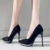 Versión de piel de oveja~Zapatos de tacón alto de aguja sexys estilo francés para invierno en Hong Kong con pedrería, zapatos de plataforma de ante impermeables para mujer