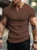 Camiseta Casual Deportiva Ajustada de Manga Corta para Hombre Estilo Europeo y Americano Comercio Exterior Prendas de Punto Transfronterizas Color Sólido Camisa Henley Botonada Americana