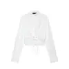 Roupas femininas de outono novas transfronteiriças, estilo europeu e americano, modernas e versáteis, blusa top de manga longa em popeline com gola alta