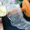 Falda de encaje con volantes de encaje de cuentas solubles en agua de doble capa de 8 cm de ancho, falda de costura, material de ropa