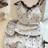 Pijama con Ribete de Encaje y Copas para Mujer, Conjunto de Tirantes Dulce de Verano, Ropa Exterior para Mujer, Ropa de Casa, Algodón Imitación Cuello Redondo