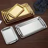 Placa de barbacoa de acero inoxidable estilo coreano 304, rectangular, engrosada, dorada, plato de fondo plano, bandeja para servir, plato para bistec, fábrica