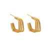 Brincos Femininos de Aço Inoxidável Banhados a Ouro 18K, Geométricos, Vazados, Torcidos, Camadas, High-End, Transfronteiriços