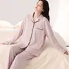 Pijama de primavera y otoño para mujer, algodón elástico, casual, se puede usar afuera, cárdigan con cuello de solapa, ropa de casa de manga larga, traje fino de otoño