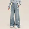 Calça Jeans Feminina Estilo Primavera e Outono para Bebê Menina Calça Reta Estilosa e Bonita com Strass de Borboleta para Crianças de Tamanho Médio e Grande Roupas de Primavera para Crianças Calças