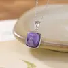Yilu Plata de Ley S925 Cristal Dragón Morado Cuadrado Cubo de Azúcar Geométrico Simple Versátil Elegante Colgante Collar Clavícula