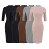 Vestido de Punto con Cuello Medio Alto y Manga de Tres Cuartos Estilo 'Hot Girl' para Mujer, Nuevo para Primavera y Otoño, Ajustado, que Resalta la Figura, de Longitud Media