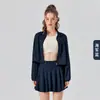 Ropa de Protección Solar Anti-UV con Sensación de Hielo, Cremallera, Cuello Alto, Protección Solar, Yoga, Manga Corta, Cintura Alta, Falda Plisada de Media Pierna Anti-Exposición para Mujer