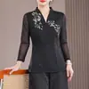 Camisa de seda anti-envejecimiento para madre con patrón craquelado, garantizada en calidad, nuevo top de malla bordada para mujer primavera/otoño, tacto de alta gama