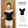 Conjunto de Falda y Top de Verano Nuevo para Mujer de Manga Corta Estilo Francés, Impresionante Falda Larga de Cola de Pescado para Mujeres Pequeñas