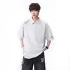 Camiseta de algodão Mamba 260g, estilo americano, corte diagonal, patchwork, canelada, manga curta, tamanho plus size jovem, top personalizado moderno com toque de alta qualidade