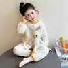 Pijama de Gasa de Algodón Puro para Niñas, Estilo Delgado, Conjunto de Ropa de Casa con Cárdigan de Manga Larga para Bebé Primavera y Otoño, Ropa Linda para Aire Acondicionado