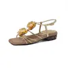 Sandalias de Dedo Abierto Florales Estilo Hada Absolutamente Hermosas y Elegantes Versátiles 2026 Verano Correa Fina Combinación Zapatos Planos para Viajar