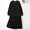 Foto Real do Novo Vestido Moletom Slimming Cauda de Peixe de Gola Redonda Manga Longa com Barra Franzida Estilo Japonês Solto da Primavera de 2026
