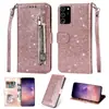Adecuado para Samsung Note20 Funda con Cuerda y Cremallera Brillante para Teléfono Móvil Note20 Ultra Tapa Flip Funda Protectora para Mujer