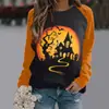 Ropa transfronteriza nueva para mujer de Halloween Navidad para mujer Suéter redondo oscuro con estampado 3D tridimensional Castillo