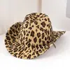 Chapéu de Cowboy com Estampa de Leopardo Transfronteiriço, Chapéu de Cowboy Ocidental Estilo Americano com Aba Larga, Chapéu Vintage de Feltro, Estilo Personalizado Unissex