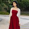 Gran Venta 2024 Nuevo Estilo de Verano Estilo Hong Kong Retro Elegante Camisa Protectora Solar + Aspecto Adelgazante de Cintura Traje de Vestido de Tirantes Línea A