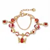 2026 Panjia nuevo diseño superventas transfronterizo pulsera de cuentas DIY con forma de manzana roja, corazón de mariposa y hoja, incrustada de diamantes