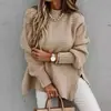 Suéter de punto acanalado para mujer estilo europeo y americano de otoño e invierno, holgado, versátil, con frente corto y espalda larga, de manga larga y puños acanalados