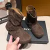 Botas Vaqueras Retro Colorblock Talla Grande para Mujer 2026 Otoño/Invierno Nuevo Estilo Hebilla Gamuza Versátil Botas de Cuero