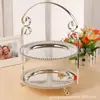 Plato de tres niveles para pasteles de plata chapada en oro de alta gama estilo europeo, plato de frutas de aleación de zinc, plato de aperitivos para hotel KTV