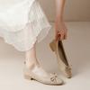 Sapatos de Couro Macio com Corte em V para Mulheres, Salto Grosso, Bico Quadrado, Couro Macio, Sola Macia, Confortável, Laço, Retrô, Para o Trabalho, Mary Janes Baixos