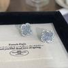 Brincos Agulha de Prata Cristal Azul Retrô Temperamento de Alto Nível Diamante Flor de Quatro Folhas Brincos Moda Versátil Joias de Orelha