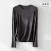 Top de capa base de cachemira tipo mousse para mujer, nuevo estilo otoño/invierno, capa interior fina, color liso, cuello redondo, top de punto, top suave y cómodo de manga larga para mujer
