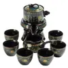 Juego de té semiautomático para hombre perezoso, creativo molino de piedra giratorio, tetera de kung fu con agua, tetera de cerámica para el hogar, regalo