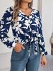Foto Real da Blusa de Chiffon Color Block Floral com Manga Lanterna e Amarração Outono/Inverno 2026 Roupas Femininas Transfronteiriças Amazon