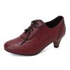 Zapatos de tacón medio con cordones de punta redonda estilo británico de una sola capa para primavera y otoño para mujer código de talla transfronterizo 37-2